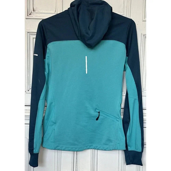 Nike Running Women’s (L) 1/4 Zip Pull Over Dri Fit Teal/Light Green Cap Hoodie - Picture 2 of 16